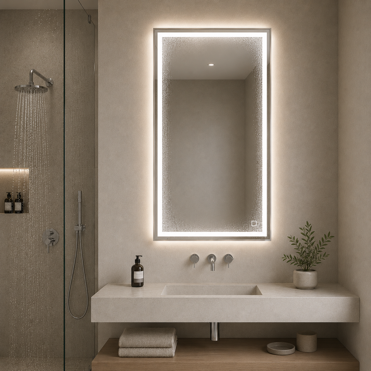 LED ogledalo S66BG z lesenim okvirjem v sivi barvi, 120x60cm / 60x120cm – 7. pogled