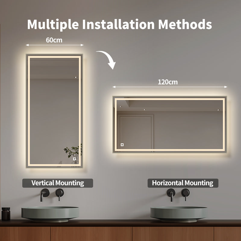 LED ogledalo S66BG z lesenim okvirjem v sivi barvi, 120x60cm / 60x120cm – 5. pogled