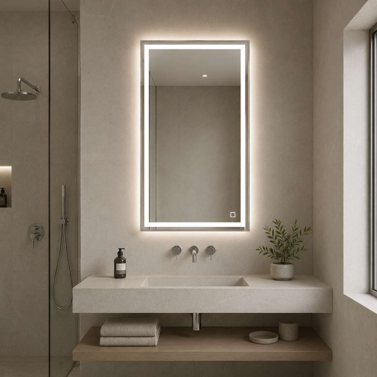 LED ogledalo S66BG z lesenim okvirjem v sivi barvi, 120x60cm / 60x120cm – 4. pogled