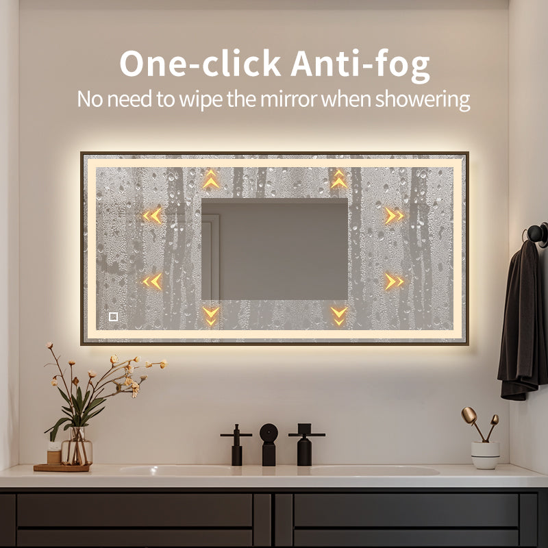 LED ogledalo S66BR z lesenim okvirjem v rdeče-rjavi barvi, 120x60cm / 60x120cm – 4. pogled