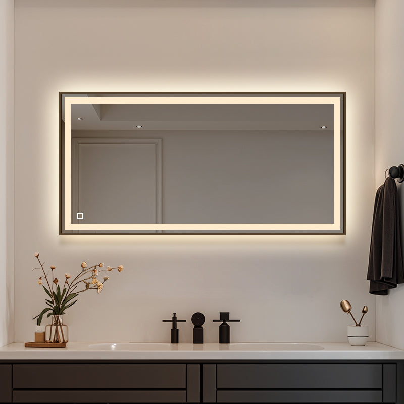 LED ogledalo S66BR z lesenim okvirjem v rdeče-rjavi barvi, 120x60cm / 60x120cm