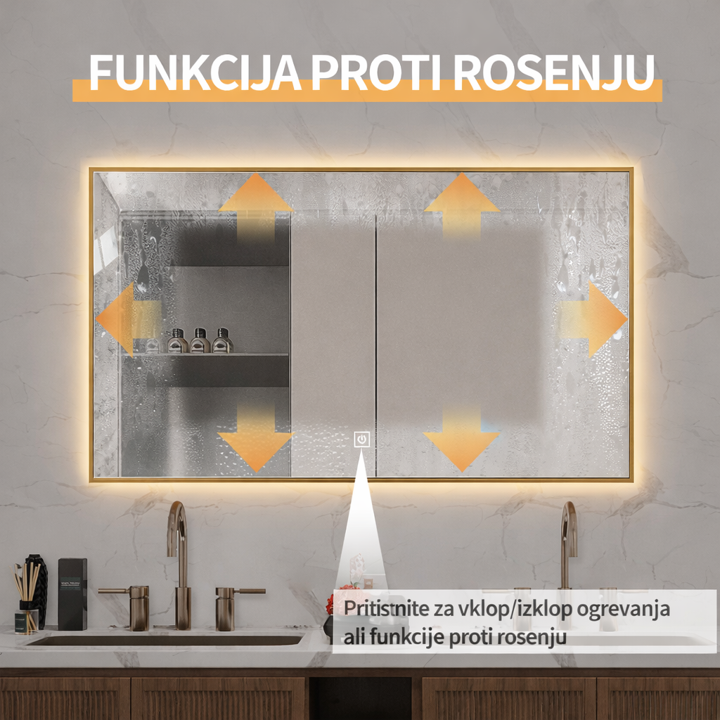 LED ogledalo S67A sa zlatnim okvirom, 100x60cm, ambijentalna rasvjeta