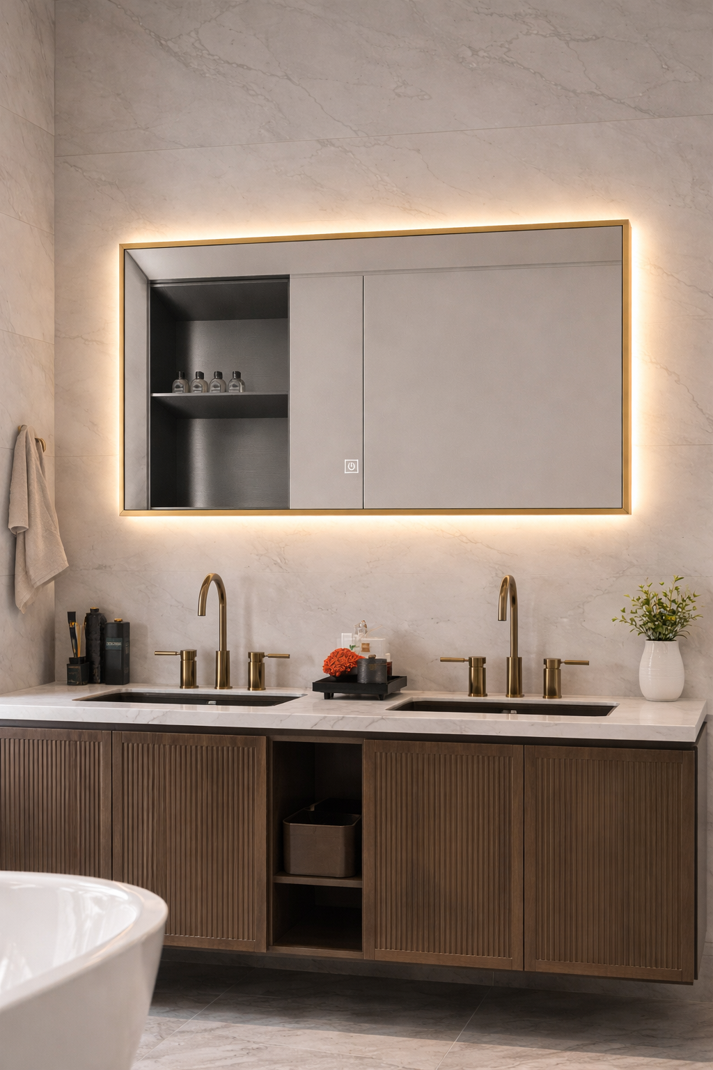 LED ogledalo S67A sa zlatnim okvirom, 100x60cm, ambijentalna rasvjeta