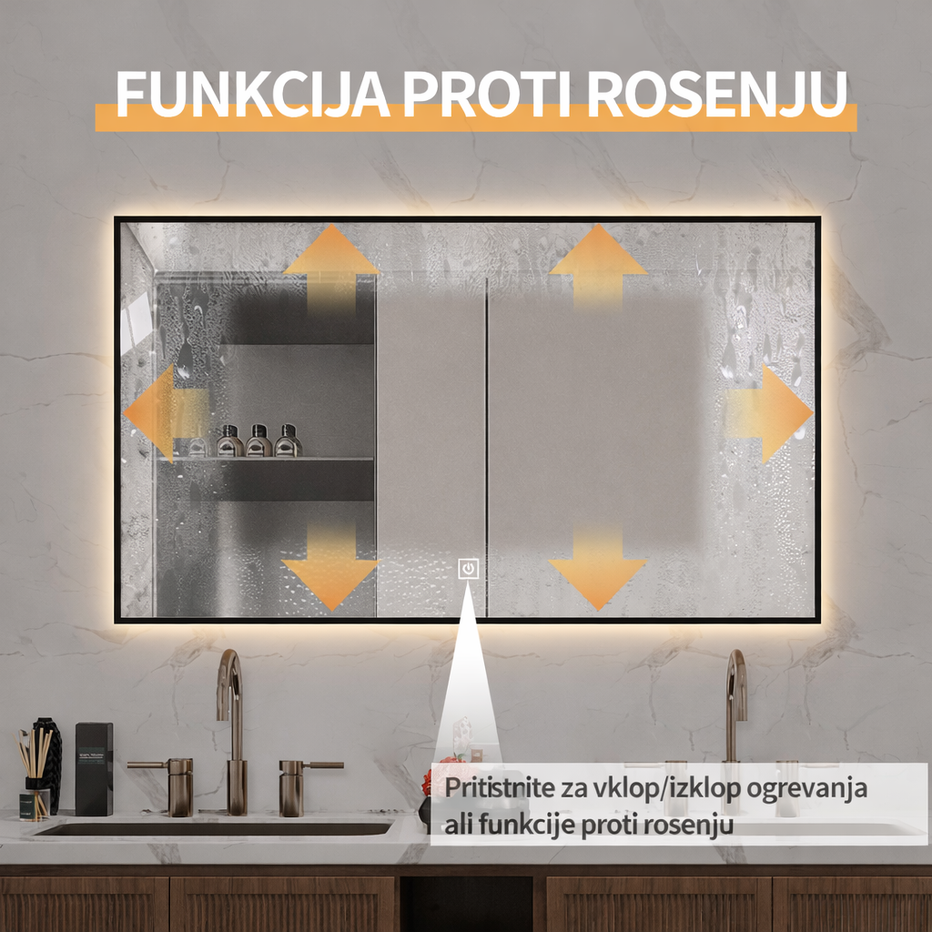 LED ogledalo S67B s crnim okvirom, 100x60cm, ambijentalna rasvjeta