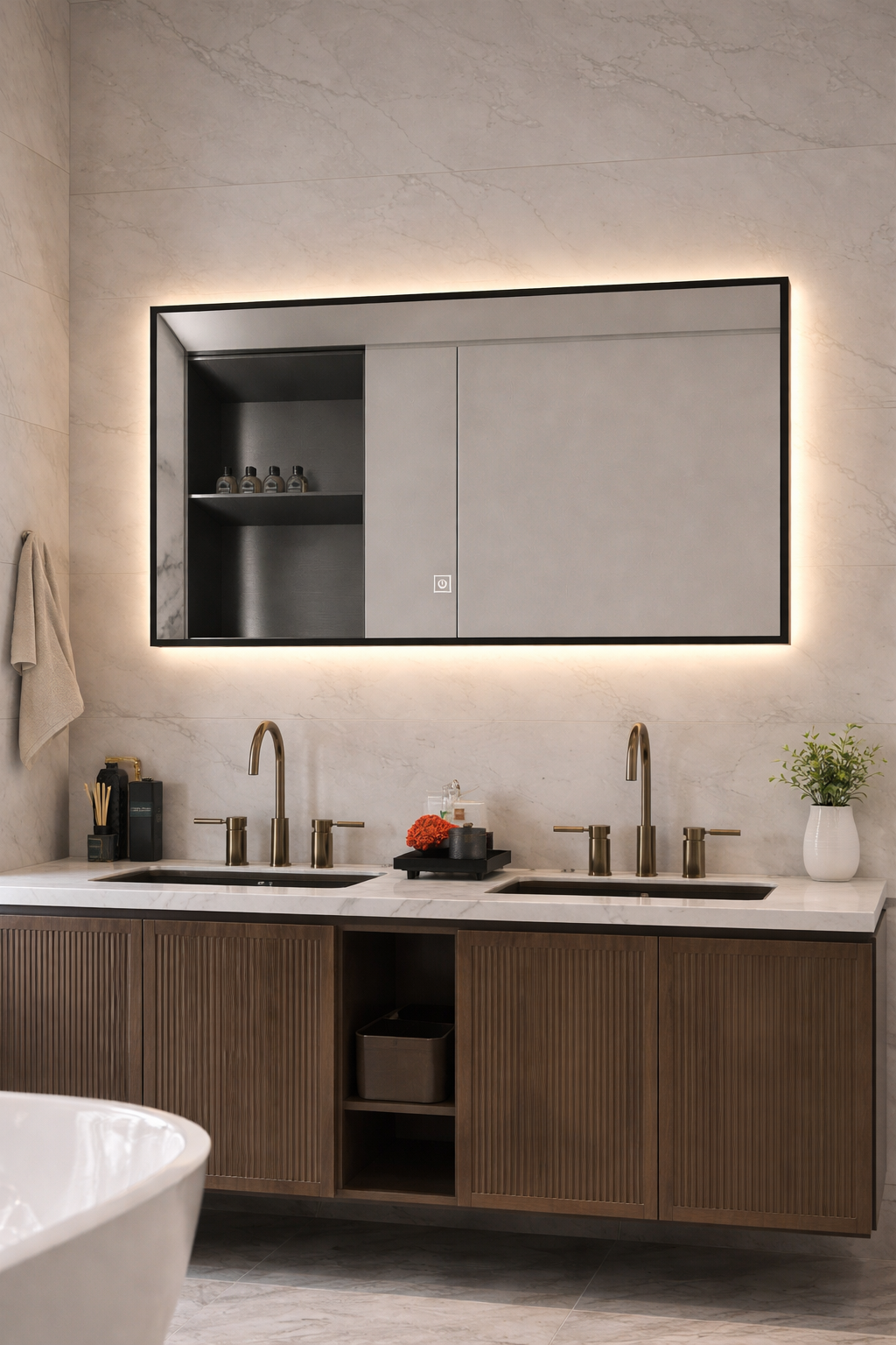 LED ogledalo S67B s crnim okvirom, 100x60cm, ambijentalna rasvjeta