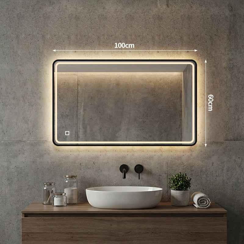 LED mirror S68B with black frame, 100x60cm / 60x100cm