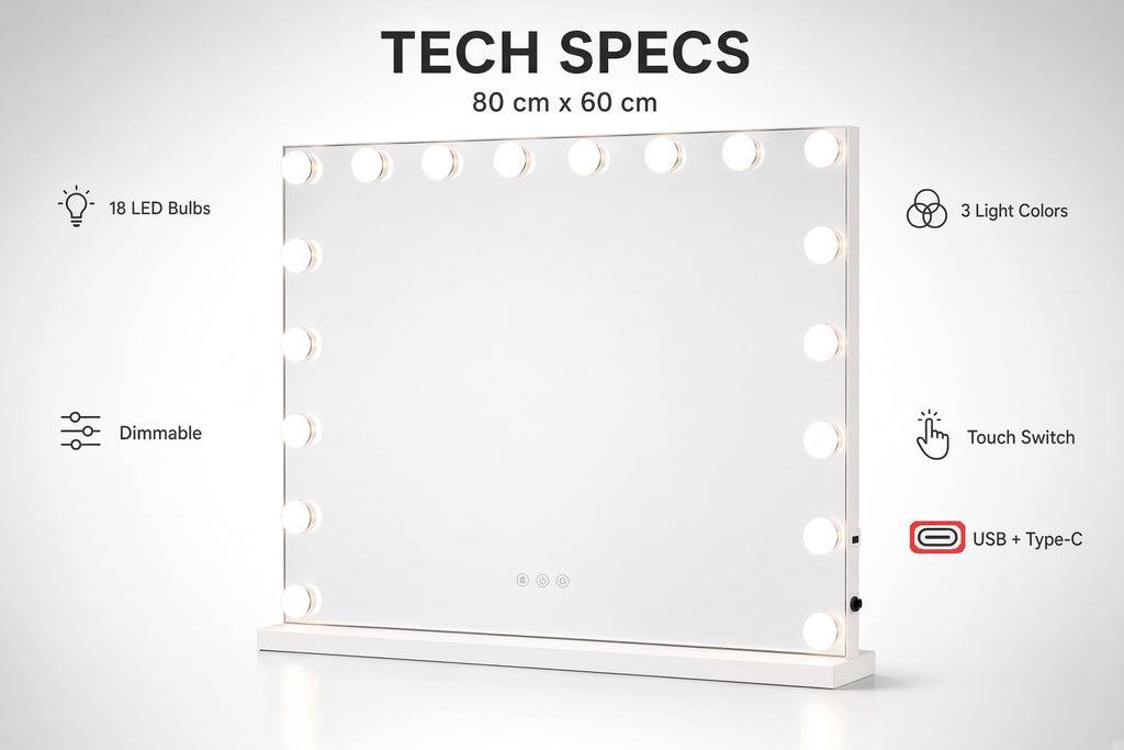 Make-up LED OGLEDALO Hollywood S6H02, 80 × 60 cm – 5. pogled