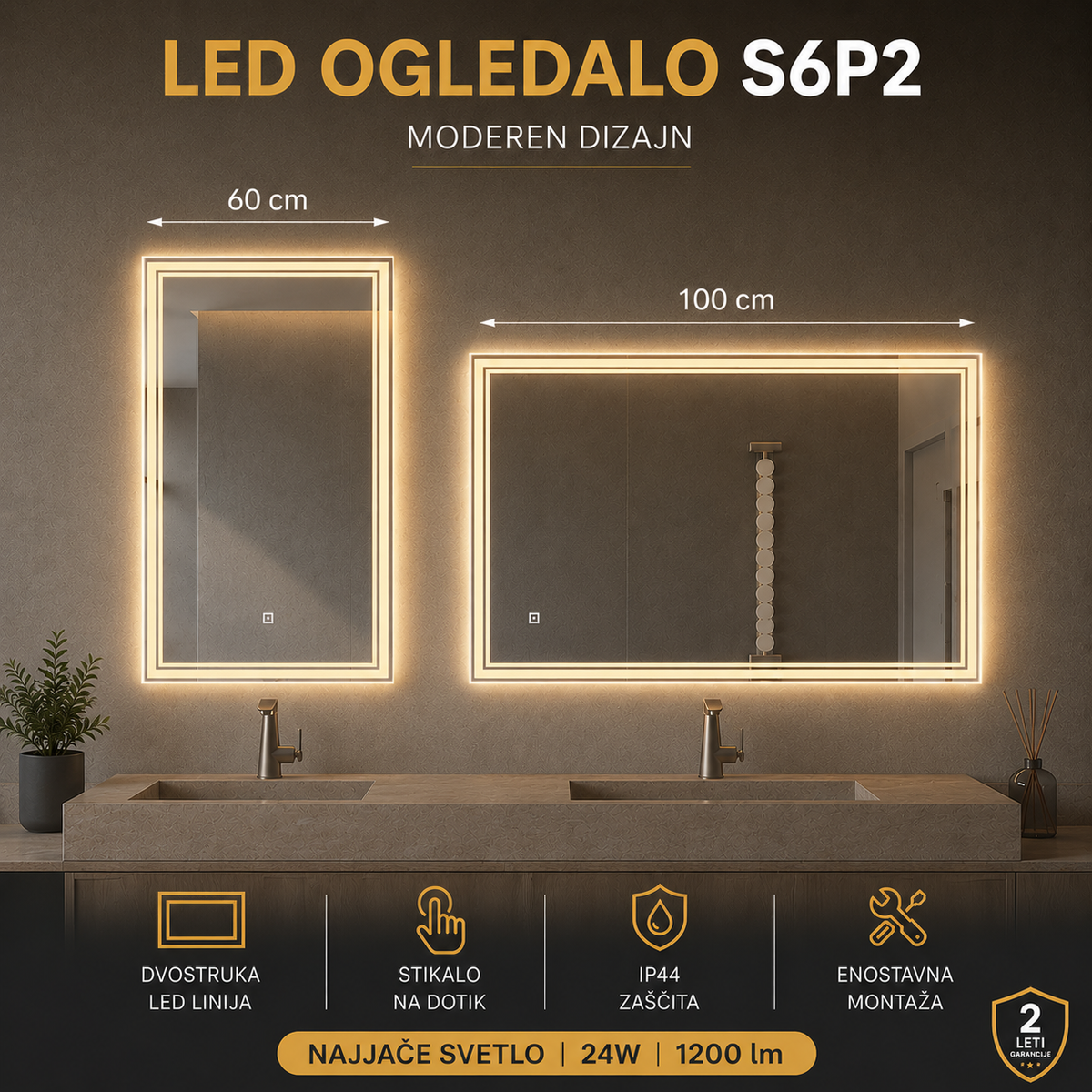 LED ogledalo S6P2, 100x60cm / 60x100cm – 7. pogled