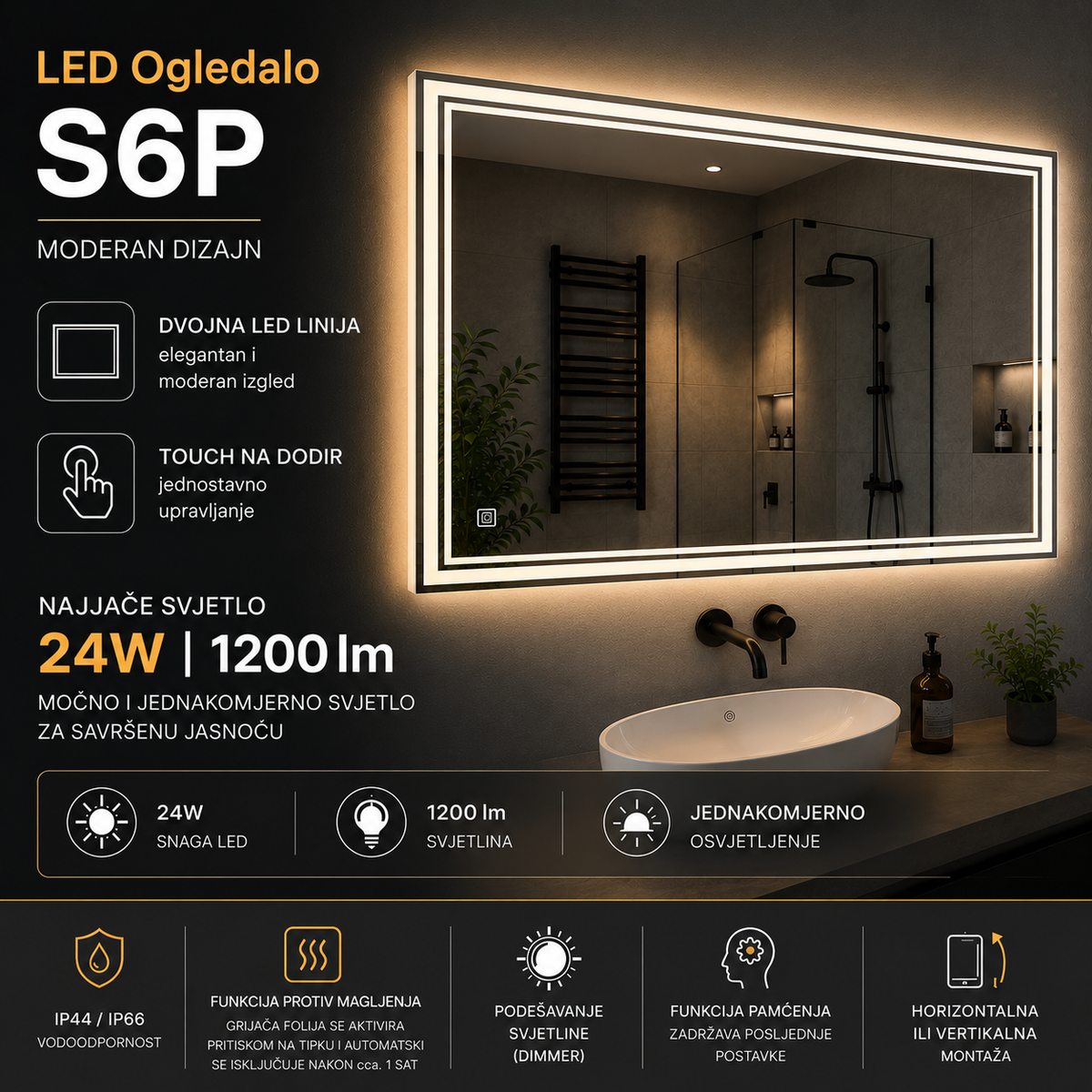 LED ogledalo S6P1, 120x80cm / 80x120cm – 8. pogled